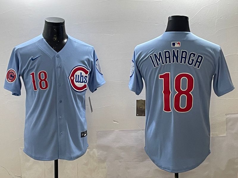 Men Chicago Cubs #18 Imanaga Light Blue Throwback 2025 Nike MLB Jersey style 2->detroit tigers->MLB Jersey